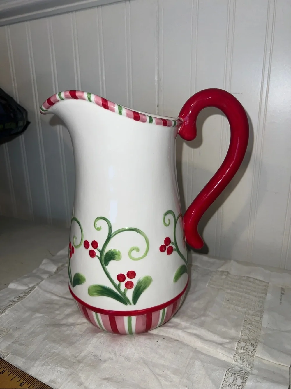 Fitz Floyd Mingle Jingle be merry porcelain water pitcher